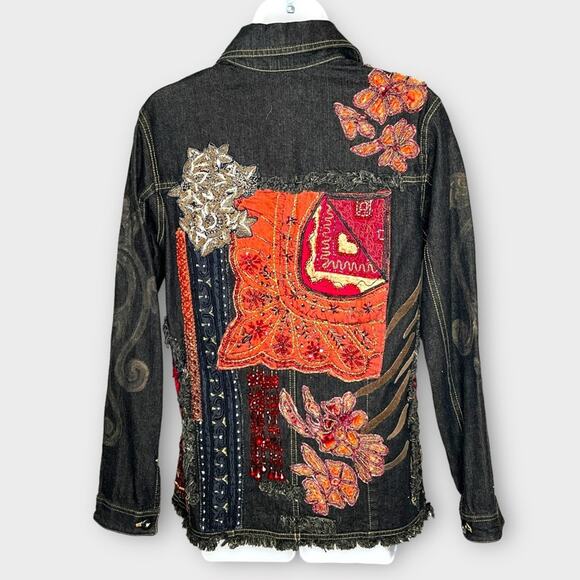 CHICO’S vintage heavy beaded embroidered embellished jean jacket US size 4 - Picture 3 of 8